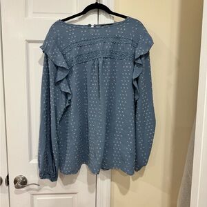 Light Blue Long Sleeve Ruffled Blouse